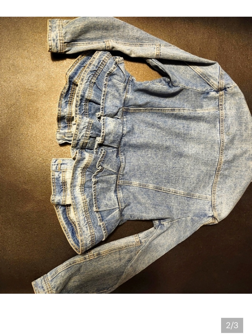 AKIRA Light Wash Denim Jacket with Ruffled Peplum - Picture 2 of 3